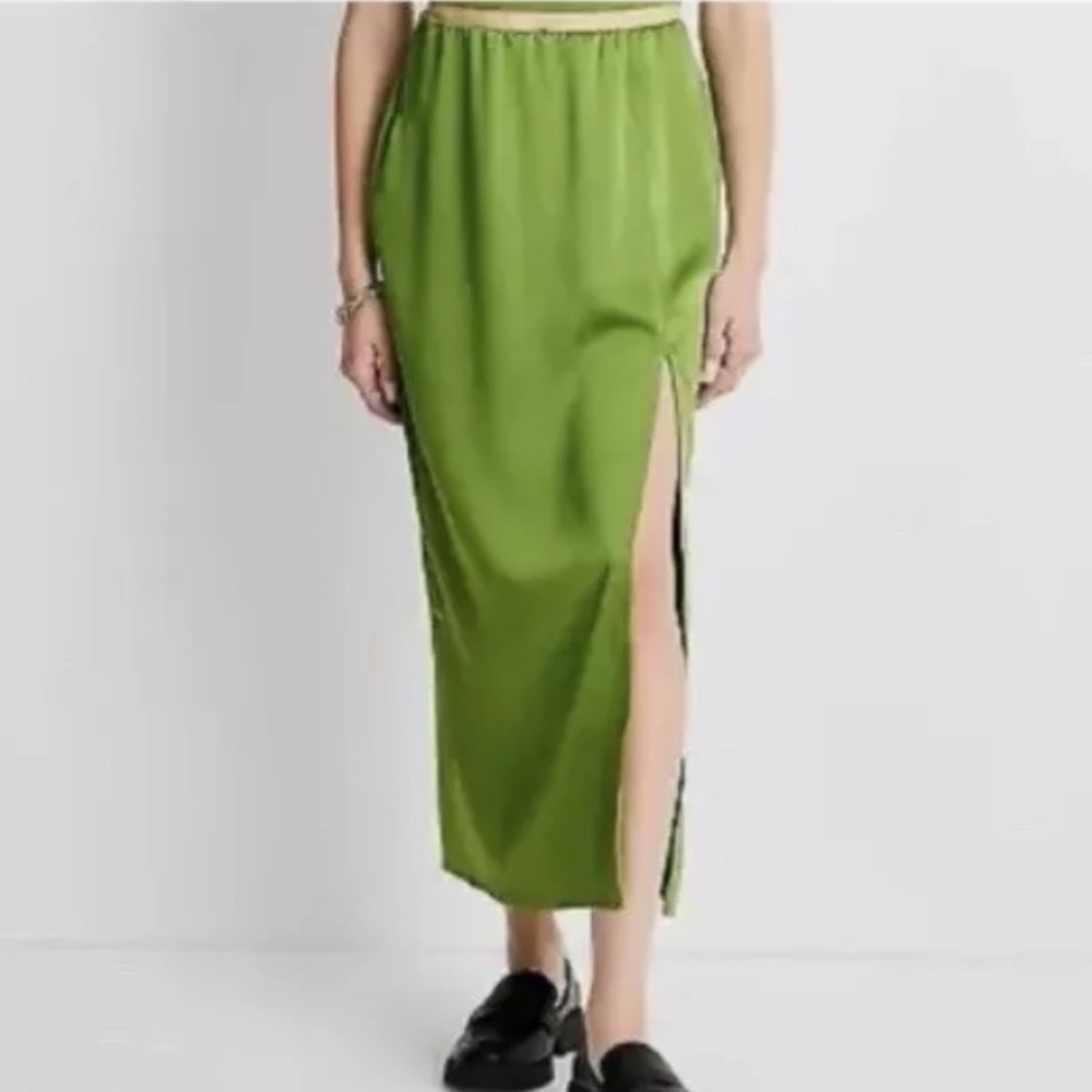 A New Day Vibrant Green Midi Skirt